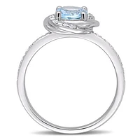 Julianna B 10K White Gold Sky-Blue Topaz and 0.15CTW Diamond Spiral Ring