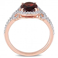Julianna B 10K Rose Gold Garnet and 0.33CTW Diamond Oval Halo Ring