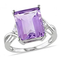 Julianna B Sterling Silver Emerald Cut Amethyst White Topaz Ring