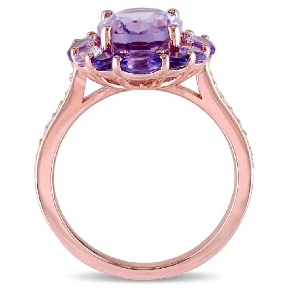Julianna B Rose Plated Sterling Silver Amethyst Topaz & Rose De France Ring