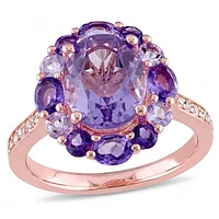 Julianna B Rose Plated Sterling Silver Amethyst Topaz & Rose De France Ring