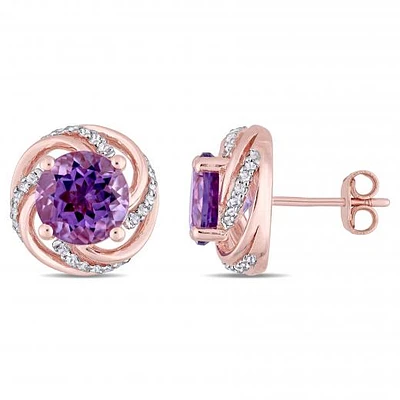 Julianna B Rose Plated Sterling Silver Amethyst and White Topaz Stud Earrings