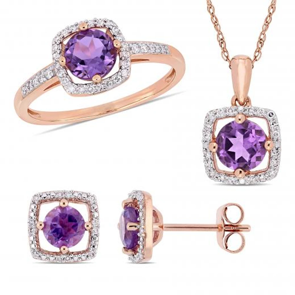 Julianna B 10K Rose Gold Amethyst & 0.32CTW Diamond Three Piece Set