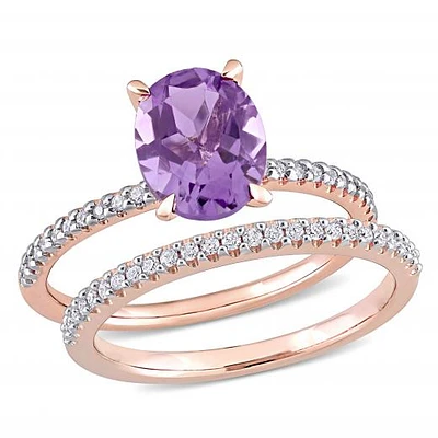 Julianna B 14K Pink Gold 0.24CTW Diamond and Amethyst Ring Set