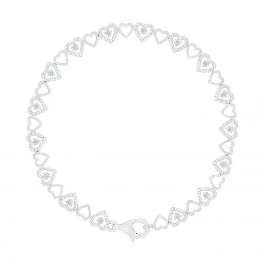 Sterling Silver Diamond Heart Bracelet