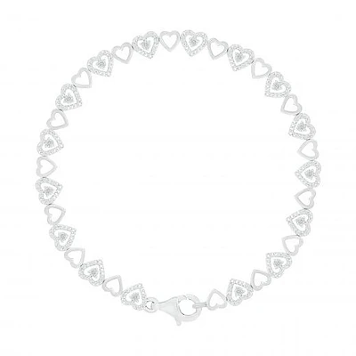 Sterling Silver Diamond Heart Bracelet
