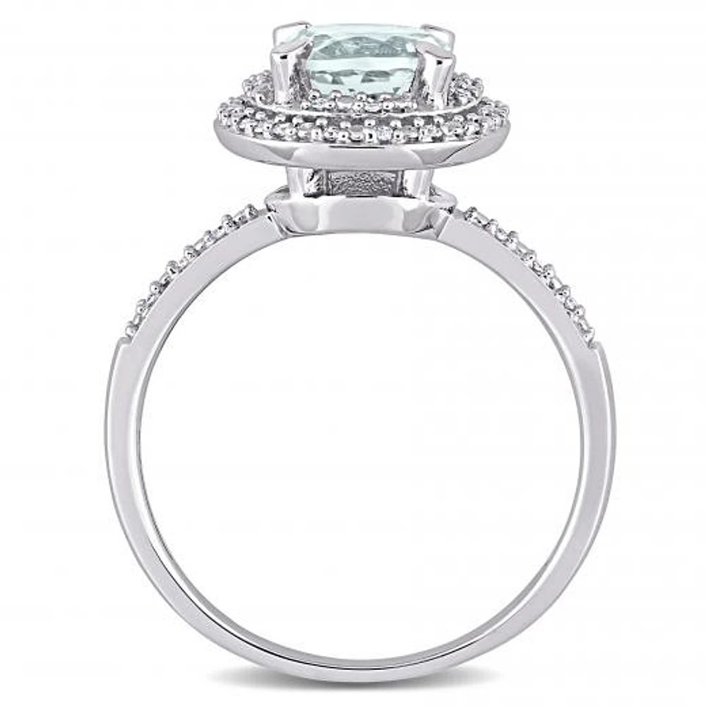 Julianna B 10K White Gold Aquamarine and 0.09CTW Diamond Halo Engagement Ring