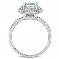 Julianna B 10K White Gold Aquamarine and 0.09CTW Diamond Halo Engagement Ring
