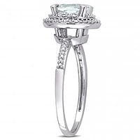 Julianna B 10K White Gold Aquamarine and 0.09CTW Diamond Halo Engagement Ring