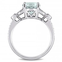 Julianna B 14K White Gold Aquamarine and 0.14CTW Diamond Filigree Ring