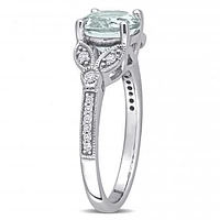 Julianna B 14K White Gold Aquamarine and 0.14CTW Diamond Filigree Ring