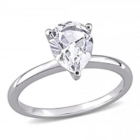 Julianna B 10K White Gold Pear Shape Created White Sapphire Solitaire Ring