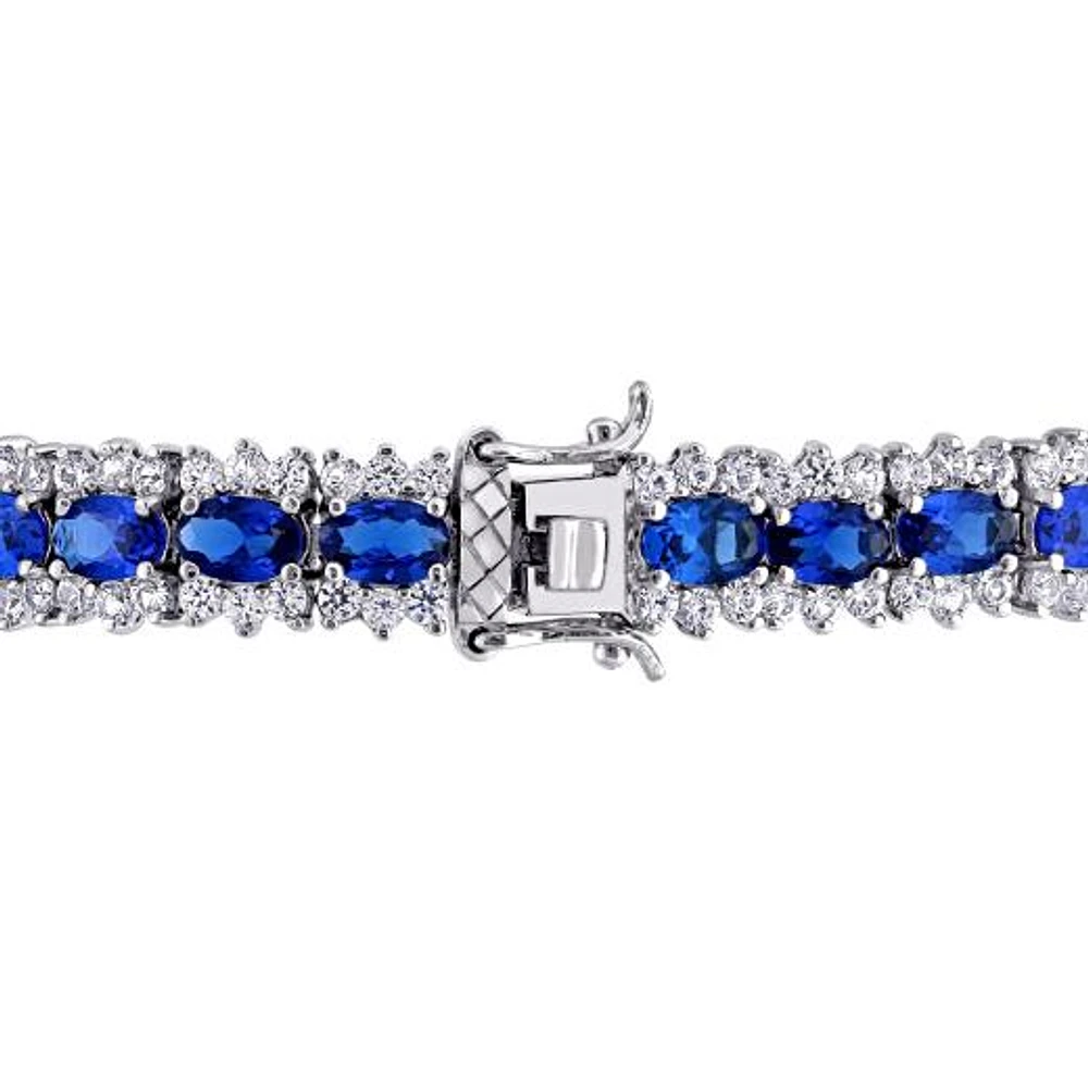 Julianna B Sterling Silver Created Blue and White Sapphire Tennis Bracelet