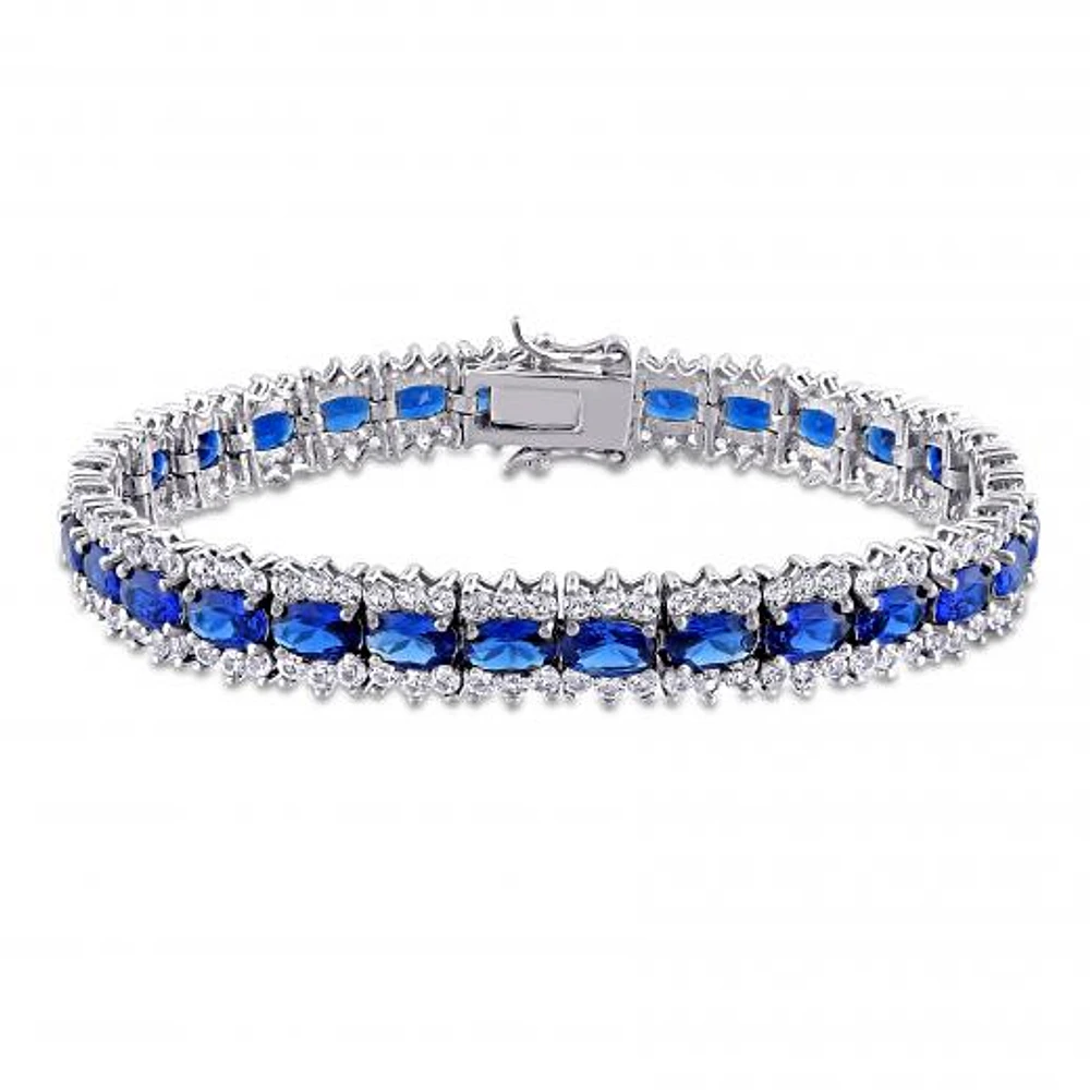 Julianna B Sterling Silver Created Blue and White Sapphire Tennis Bracelet