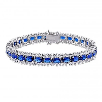Julianna B Sterling Silver Created Blue and White Sapphire Tennis Bracelet