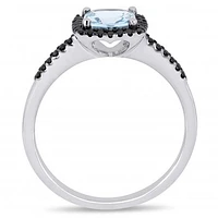 Julianna B 10K White Gold Aquamarine & 0.144CTW Black Diamond Ring