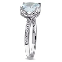 Julianna B 10K White Gold Cushion-Cut Aquamarine and Diamond Ring
