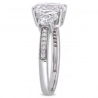 Julianna B 10K White Gold Created White Sapphire and 0.07CTW Diamond Ring