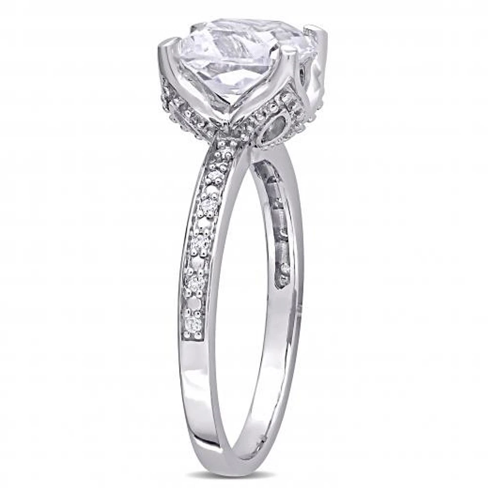 Julianna B 10K White Gold Created White Sapphire & 0.06CTW Diamond Bridal Ring