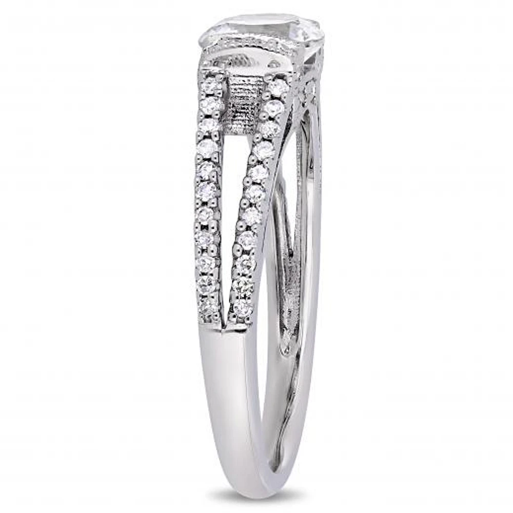 Julianna B 10K White Gold Created White Sapphire & Diamond Bridal Ring