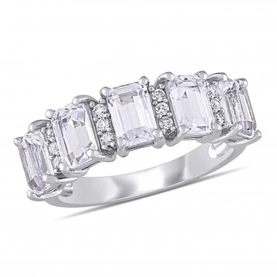 Julianna B 10K White Gold Created Sapphire & 0.10CTW Diamond Ring