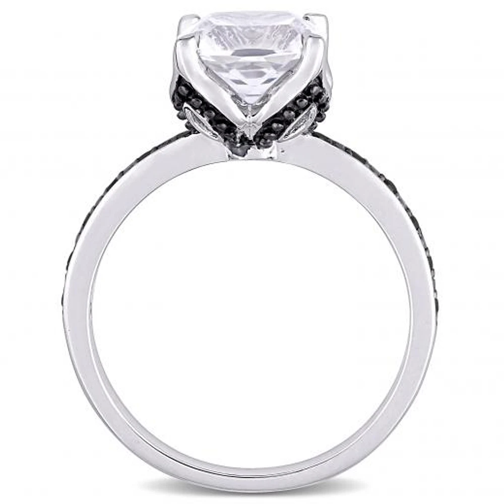 Julianna B 10K White Gold Created White Sapphire & Black 0.06CTW Diamond Ring