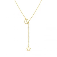 10K Yellow Gold Moon and Star Drop Necklace