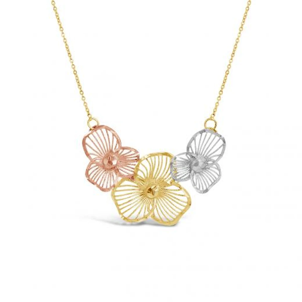 10K Tri-Colour 17" Flowers Necklace