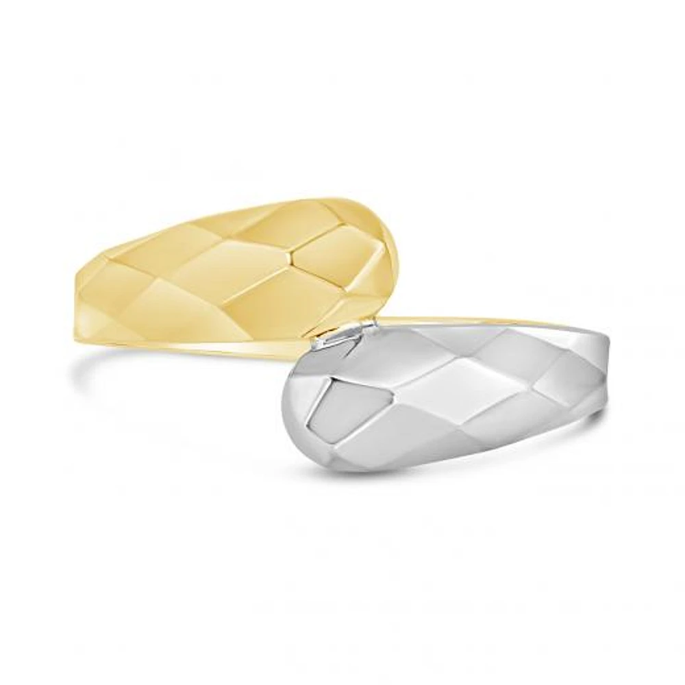 10K Yellow and White Gold Diamond Cut Chunky Twist Open Ring