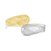 10K Yellow and White Gold Diamond Cut Chunky Twist Open Ring