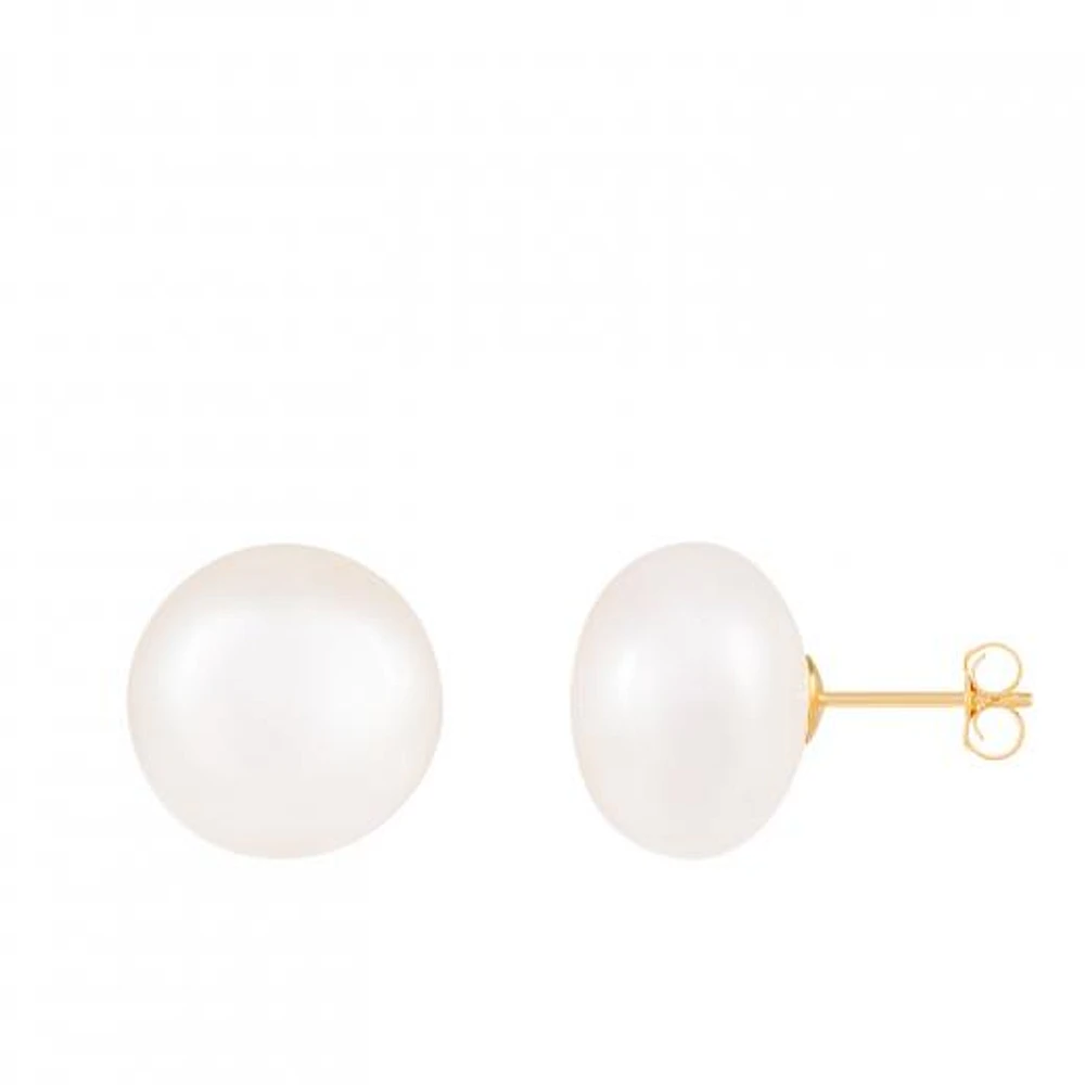 14K Yellow Gold 12-13mm Freshwater Pearl Earrings