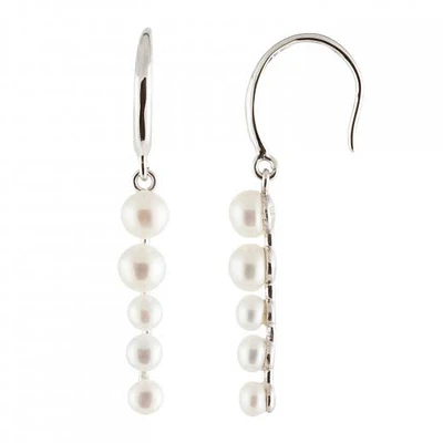 Sterling Silver 3-5mm Graduated White Freshwater Pearl Earrings