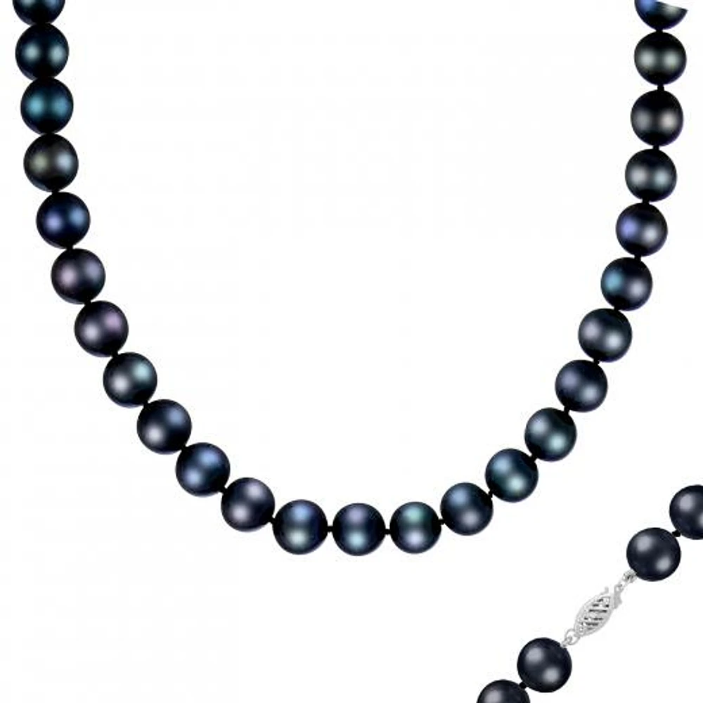14K White Gold 10-11mm Black Freshwater Pearl Necklace