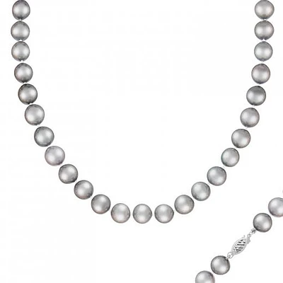 14K White Gold 10-11mm Grey Freshwater Pearl Necklace