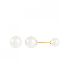 14K Yellow Gold Barbell 6-9.5mm Pearl Stud Earrings