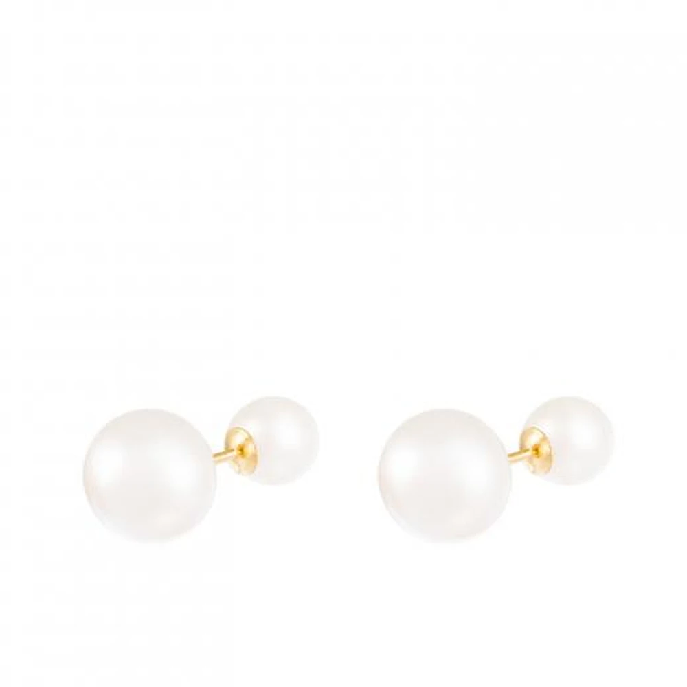 14K Yellow Gold Barbell 6-9.5mm Pearl Stud Earrings