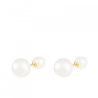 14K Yellow Gold Barbell 6-9.5mm Pearl Stud Earrings