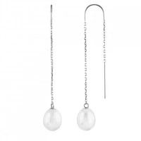 14K White Gold Barbell 6-9.5mm Pearl Stud Earrings
