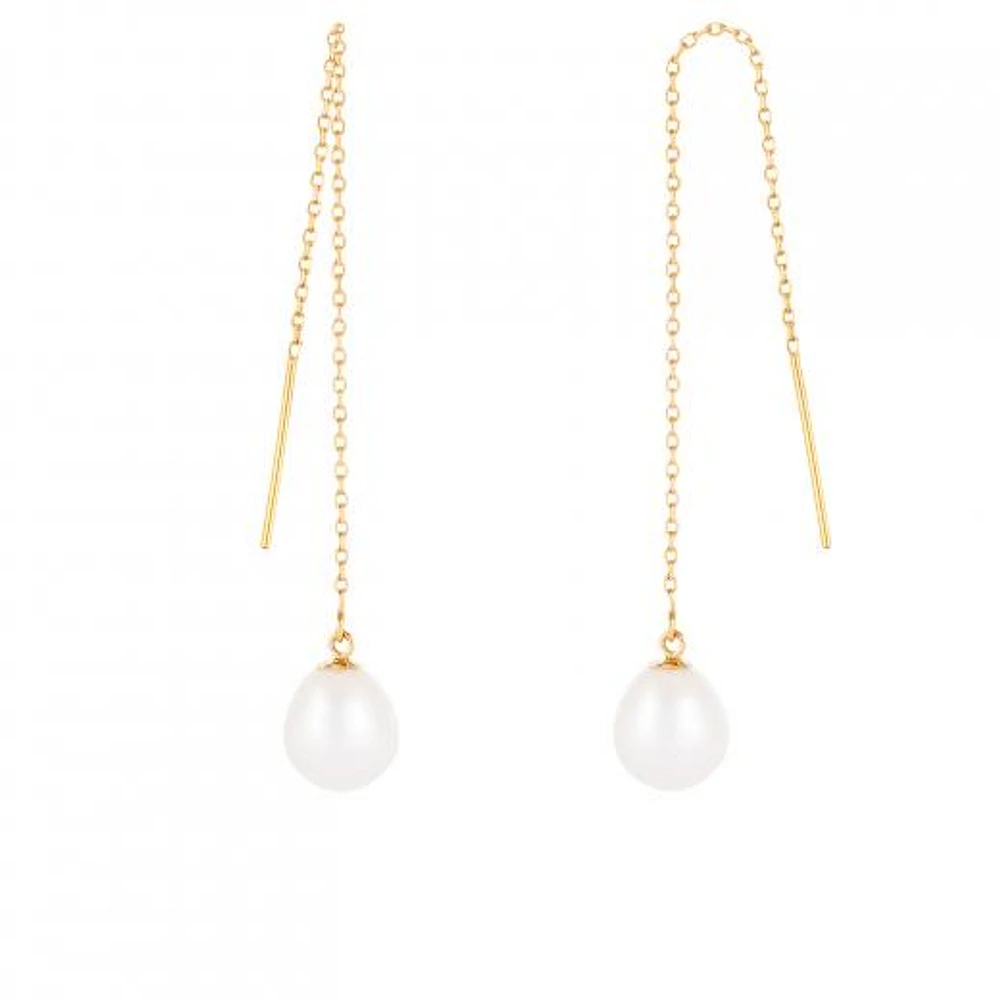 14K Yellow Gold 7.5-8mm Pearl Threader Earrings