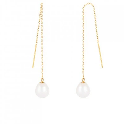 14K Yellow Gold 7.5-8mm Pearl Threader Earrings