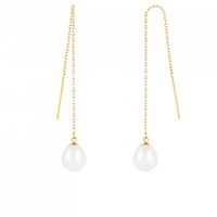 14K Yellow Gold 7.5-8mm Pearl Threader Earrings