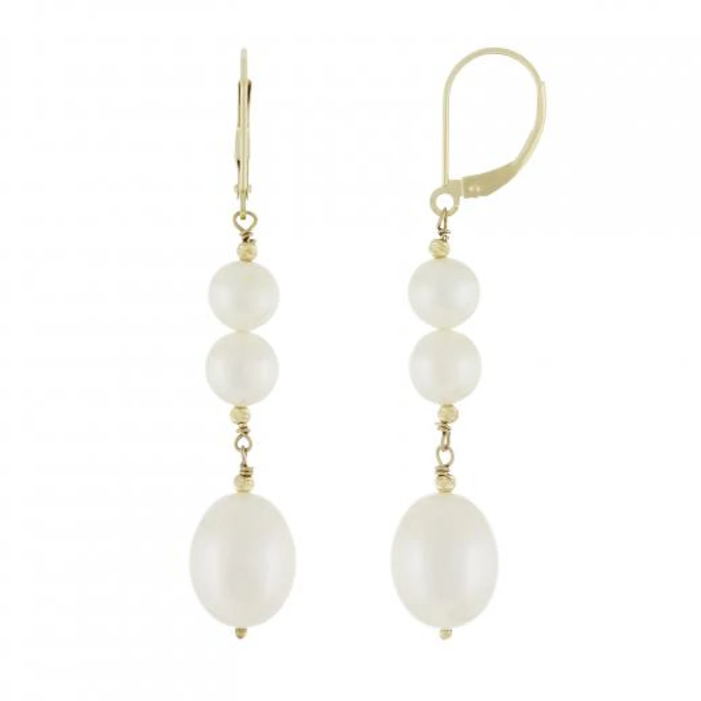 14K Yellow Gold 6-7mm, 10-11mm Pearl Leverback Earrings
