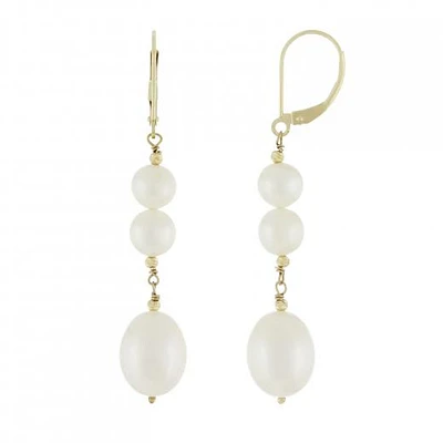 14K Yellow Gold 6-7mm, 10-11mm Pearl Leverback Earrings