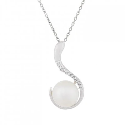 Sterling Silver 10-11mm Pearl & Cubic Zirconia Pendant