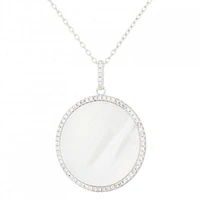 Sterling Silver 23mm Mother of Pearl & Cubic Zirconia Halo Pendant