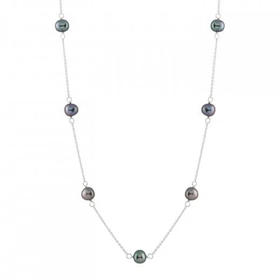 Sterling Silver 5 Stationed 7-8mm Pearl Necklace
