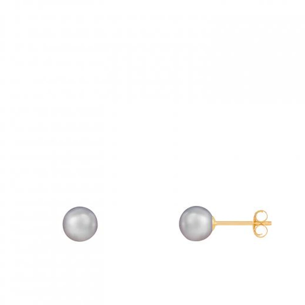 14K Yellow Gold Round 5-6mm Pearl Stud Earrings