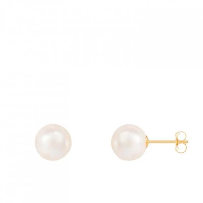 14K Yellow Gold 8mm Japanese Akoya Pearl Stud Earrings