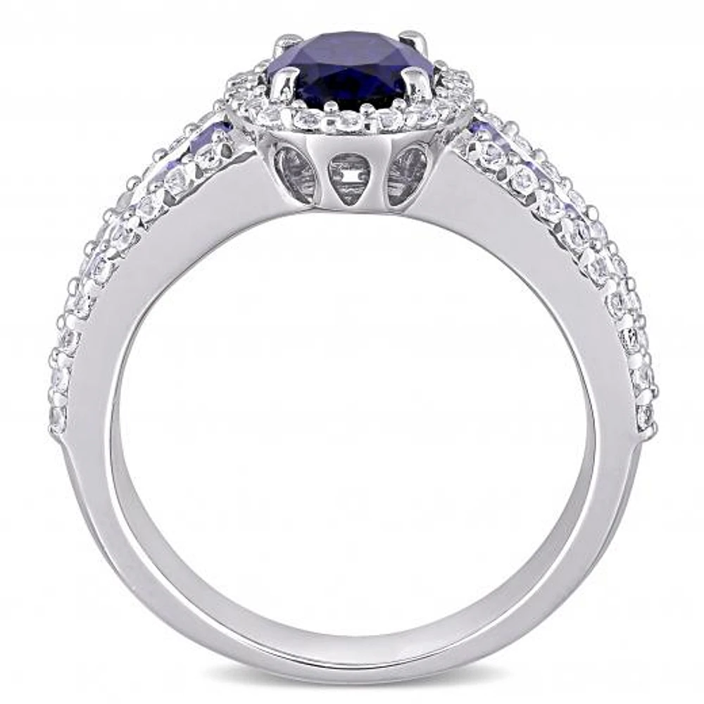 Julianna B Sterling Silver Created Blue and Created White Sapphire Halo Ring