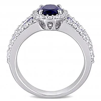 Julianna B Sterling Silver Created Blue and Created White Sapphire Halo Ring